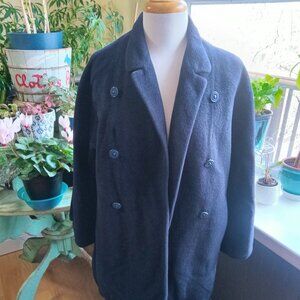 Vintage Louis Goldstein 1950s Wool Coat Navy Open Front Modern Size M to L
